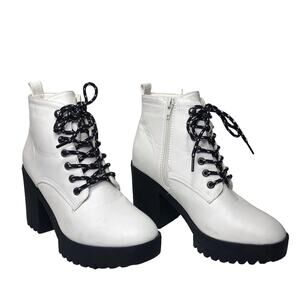Seven7 Boots Flatiron Heeled Lug Sole Combat Shoe White Platform Lace Up 8
